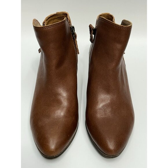 Frye Judith Double Zip Leather Ankle Boots Heel Booties Cognac Brown 7M Women’s - Picture 3 of 9